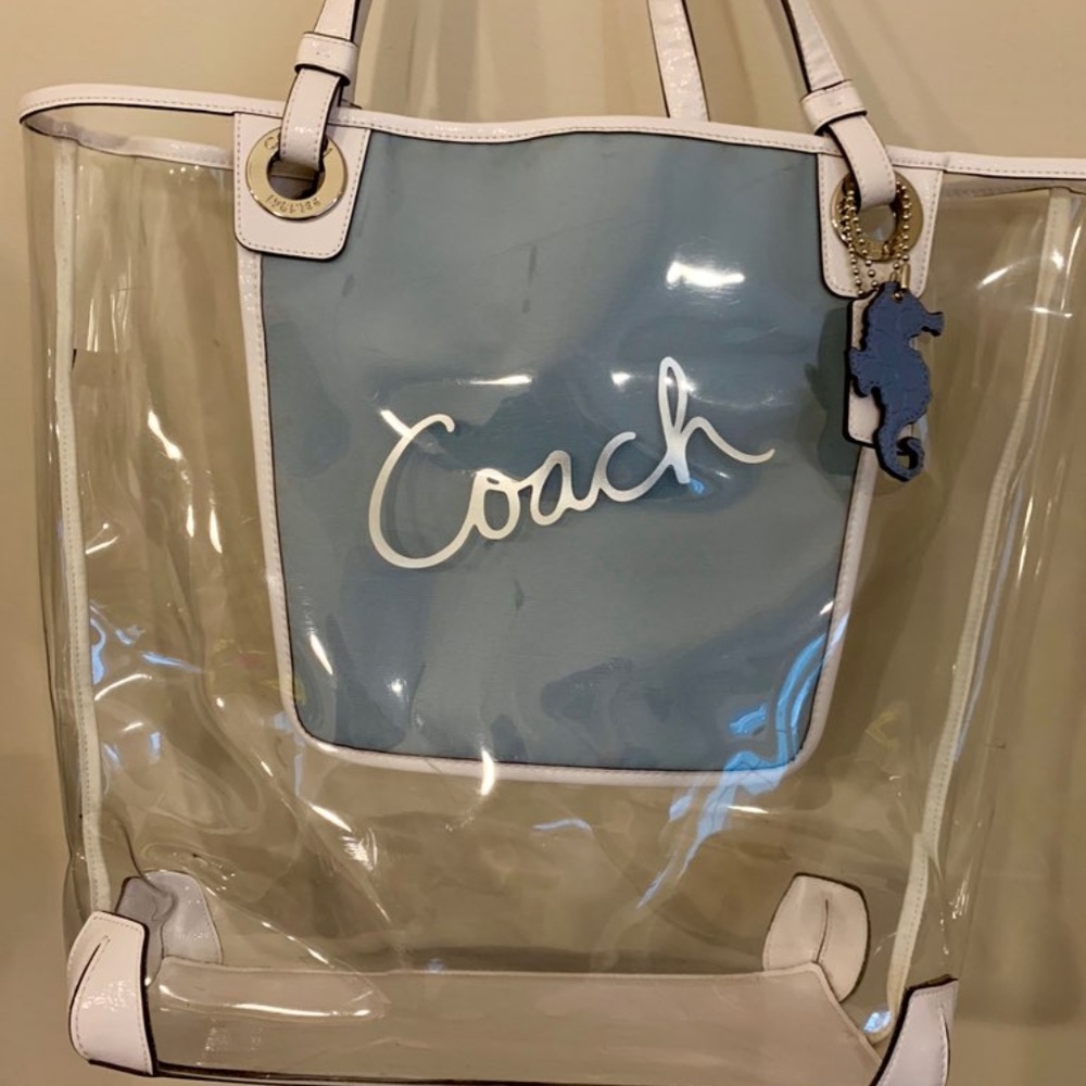 Clear Coach Beach Tote with Seahorse and Crab